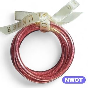 Plunder Design Pink Glitter 4ct Bracelets & Cream Ribbon - NWOT